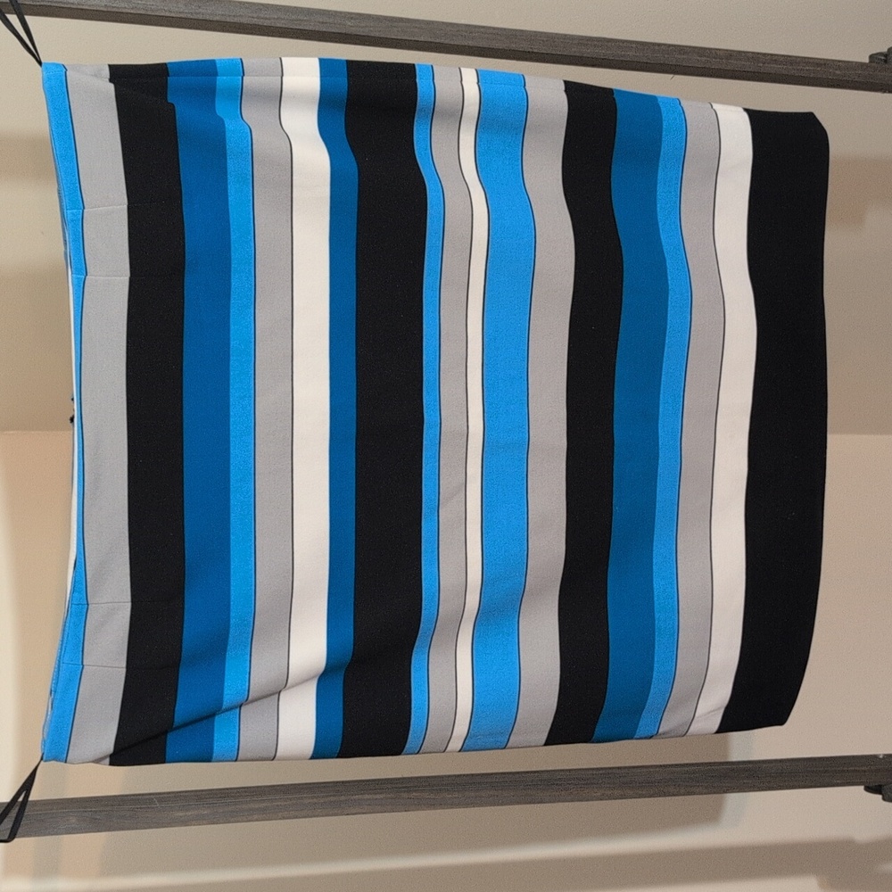 Kasper| Blue, Black, Gray And White Striped Back Zippered Midi Skirt With Slit